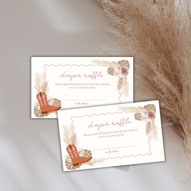 Cowgirl Boots Pampas Diaper Raffle Baby Shower  Enclosure Card (Cowgirl Boots Pampas Diaper Raffle Baby Shower Enclosure Card)
