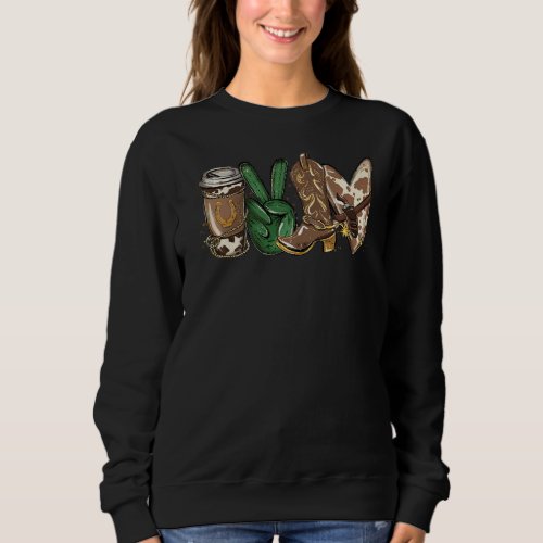 Cowgirl Boots Peace Love Rodeo Desert Coffee Weste Sweatshirt