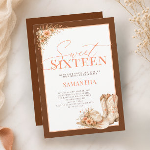 Cowgirl Boots Peach Sweet Sixteen Birthday Invitation