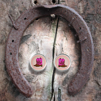 Cowgirl Boots Pink Illustrated Earrings