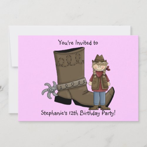 Cowgirl Boots  Spurs _ Birthday Girl Celebration Invitation