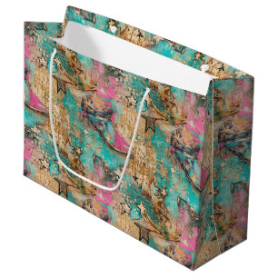 Cowgirl Boots Stars Retro Pattern Large Gift Bag