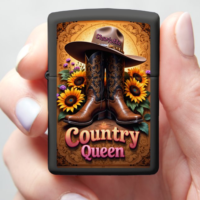 Cowgirl Boots Sunflower Country Queen Zippo Lighter (In Hand)