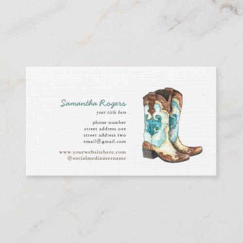 Cowgirl Boots Watercolor Painting Business Card