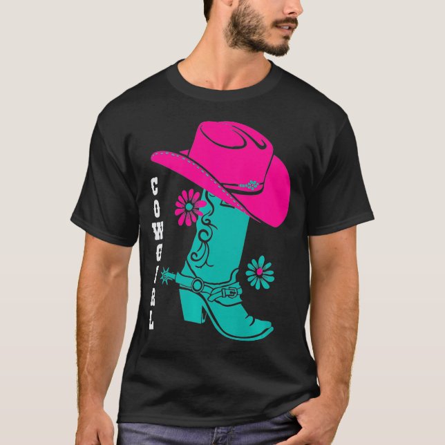 Cowgirl Boots Western Rodeo Cowgirls Cowboy T-Shirt (Front)