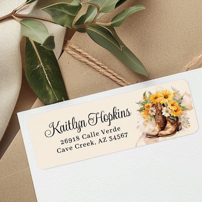 Cowgirl Boots With Flowers Return Address Label (Creator Uploaded)