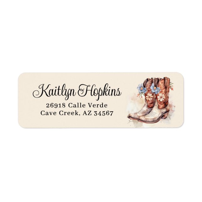 Cowgirl Boots With Flowers Return Address Labels (Front)