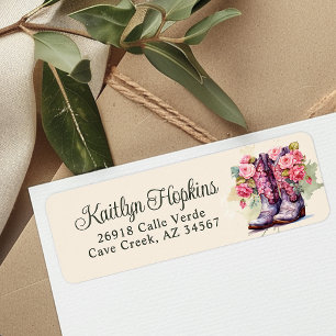 Cowgirl Boots With Flowers Return Address Labels