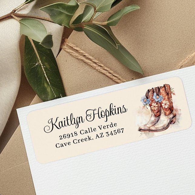 Cowgirl Boots With Flowers Return Address Labels (Creator Uploaded)