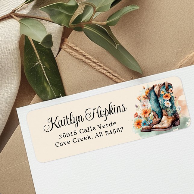 Cowgirl Boots With Flowers Return Address Labels (Creator Uploaded)