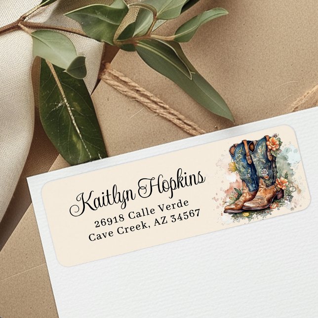 Cowgirl Boots With Flowers Return Address Labels (Creator Uploaded)