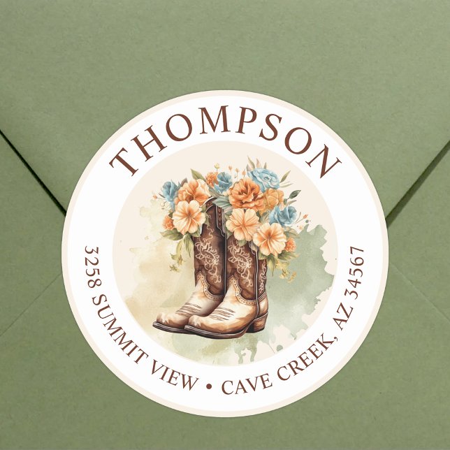 Cowgirl Boots With Flowers Return Address Labels (Creator Uploaded)