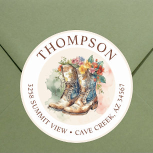 Cowgirl Boots With Flowers Return Address Labels