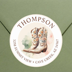 Cowgirl Boots With Flowers Return Address Labels