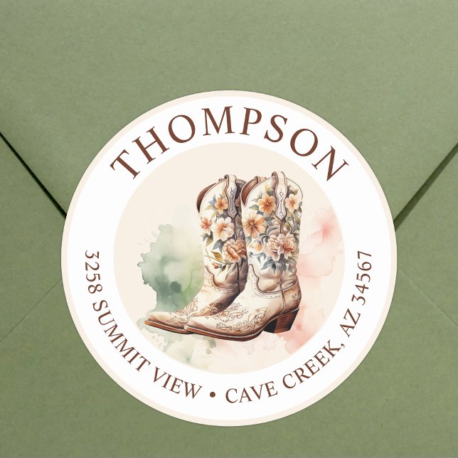 Cowgirl Boots With Flowers Return Address Labels (Creator Uploaded)