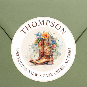 Cowgirl Boots With Flowers Return Address Labels