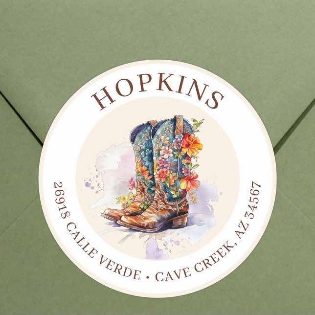 Cowgirl Boots With Flowers Return Address Labels (Creator Uploaded)