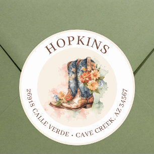 Cowgirl Boots With Flowers Return Address Labels