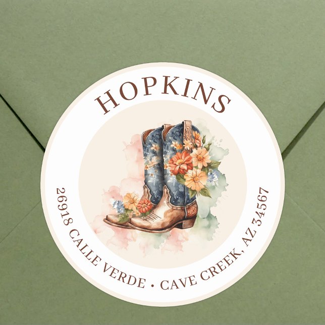 Cowgirl Boots With Flowers Return Address Labels (Creator Uploaded)