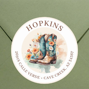 Cowgirl Boots With Flowers Return Address Labels