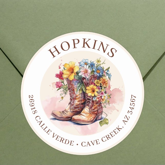Cowgirl Boots With Flowers Return Address Labels (Creator Uploaded)