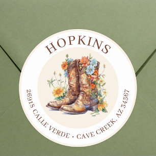Cowgirl Boots With Flowers Return Address Labels