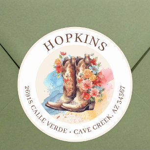 Cowgirl Boots With Flowers Return Address Labels