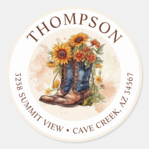 Cowgirl Boots With Sunflowers Return Address Label