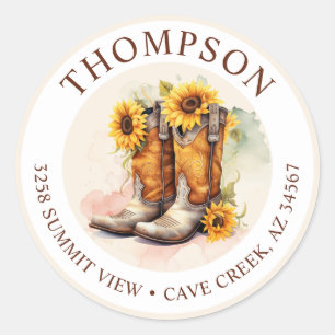 Cowgirl Boots With Sunflowers Return Address Label