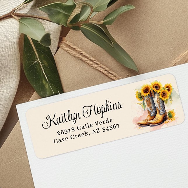 Cowgirl Boots With Sunflowers Return Address Label (Creator Uploaded)