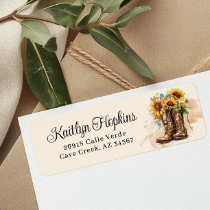 Cowgirl Boots With Sunflowers Return Address Label