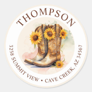 Cowgirl Boots With Sunflowers Return Address Label