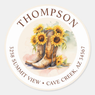 Cowgirl Boots With Sunflowers Return Address Label
