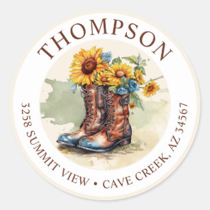 Cowgirl Boots With Sunflowers Return Address Label