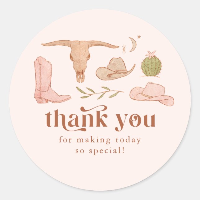 Cowgirl Bridal Shower Favor   Classic Round Sticker (Front)