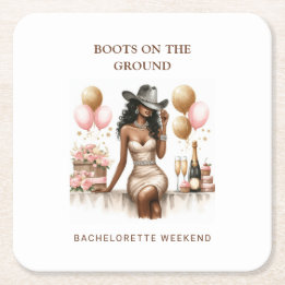 Cowgirl Bridal Shower Invitation Square Paper Coaster