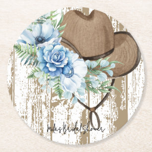 cowgirl bridal shower  round paper coaster