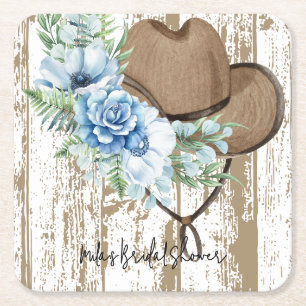 cowgirl bridal shower  square paper coaster
