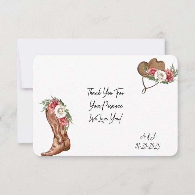 COWGIRL BRIDAL SHOWER THANK YOU CARD (Front)
