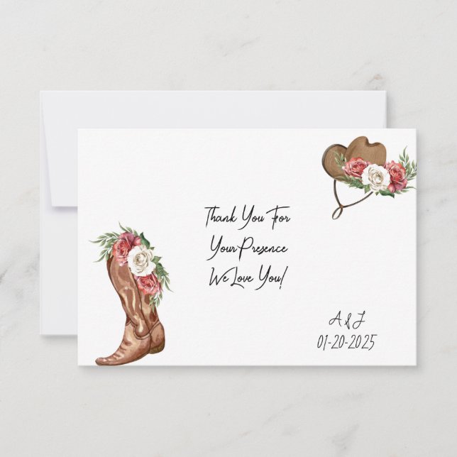 COWGIRL BRIDAL SHOWER THANK YOU CARD (Front)