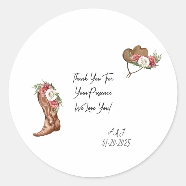 COWGIRL BRIDAL SHOWER THANK YOU  CLASSIC ROUND STICKER (Front)