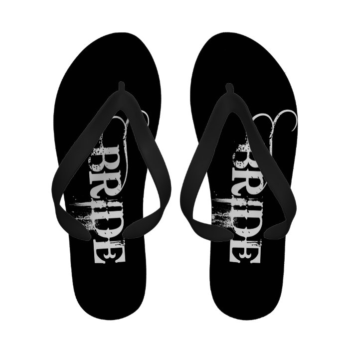 Cowgirl Bride White on Black Flip Flops