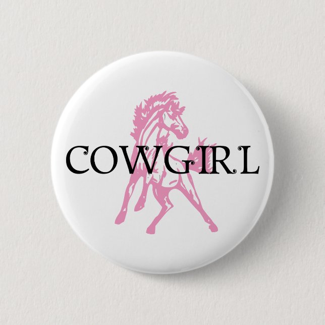 Cowgirl Bronc Horse (pink horse version) Pinback Button (Front)