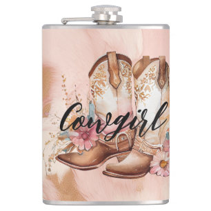 Cowgirl Brown Cowhide western Cowboy Boots Flask
