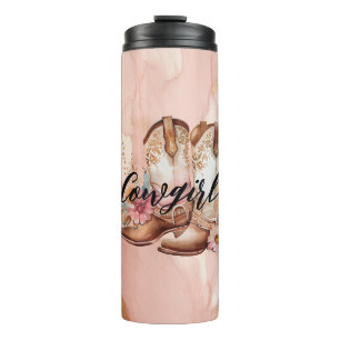 Cowgirl Brown Cowhide western Cowboy Boots Thermal Tumbler