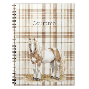 Cowgirl Brown Plaid Stripes Horse Notebook