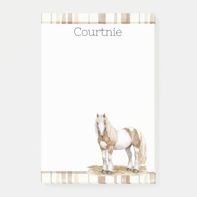 Cowgirl Brown Plaid Stripes Horse Post-it Notes (Front)