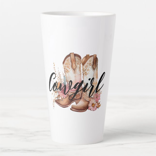 Cowgirl Brown western Cowboy Boots Latte Mug (Front)