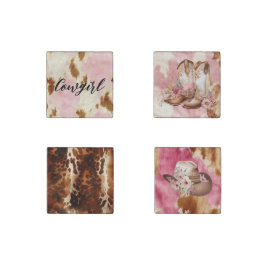 Cowgirl Brown White Cowhide farm western animal Stone Magnet
