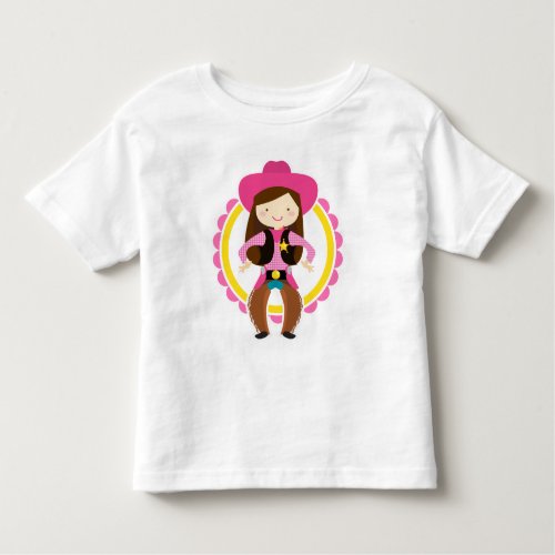 Cowgirl Brunette _ Cute Pink Western Rodeo Country Toddler T_shirt